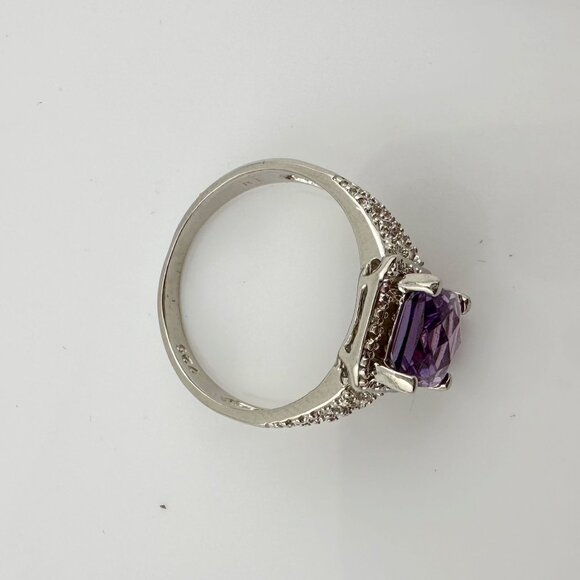 Beautiful Emerald Cut 2.25 Carat Amethyst Ring - Sterling w Diamond Accent Size - Picture 16 of 16
